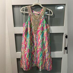 Lilly Pulitzer Cadence Silk Swing Dress Dripping in Jewels